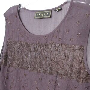 Vintage Express Tank Top Brown Bead Lace Sheer Whimsigoth Cottage 90s Y2K Fairy